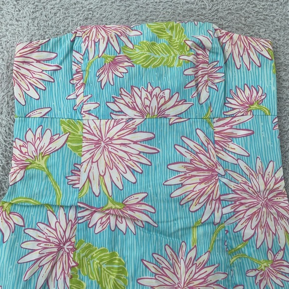 Lilly Pulitzer Strapless Dress‎ Womens 2 Blue Pink Floral Bow Back Sundress Mini - Picture 2 of 10